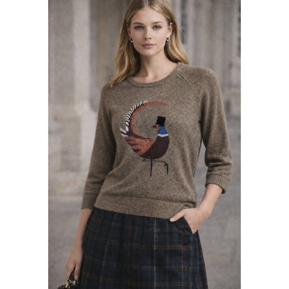 Jack Wills Lambswool Pheasant Sweater Women’s US 4 Brown Crewneck Knit Preppy
